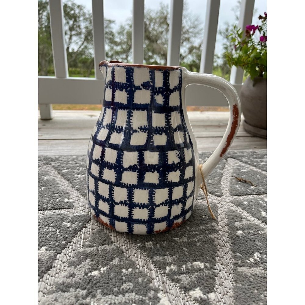 MudPie Pitcher Vase Blue White NEW Retired Item